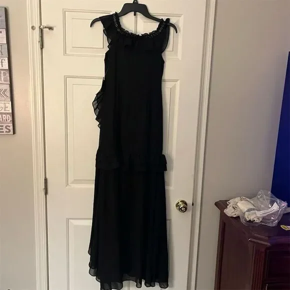 Tobi Women's Petite Black Ruffle Maxi Dress Sleeveless Formal S - Picture 5 of 6